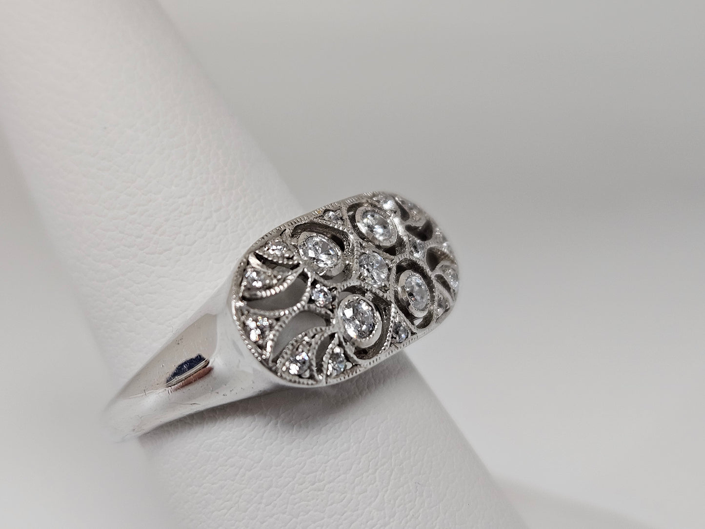 Sterling Silver CZ Filigree Ring Sz7 (R1163)
