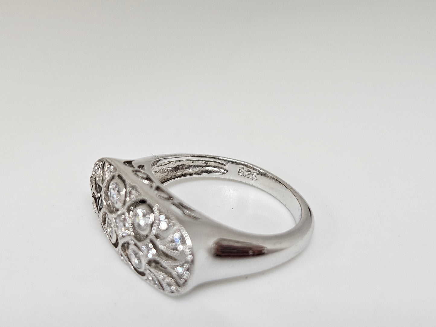 Sterling Silver CZ Filigree Ring Sz7 (R1163)