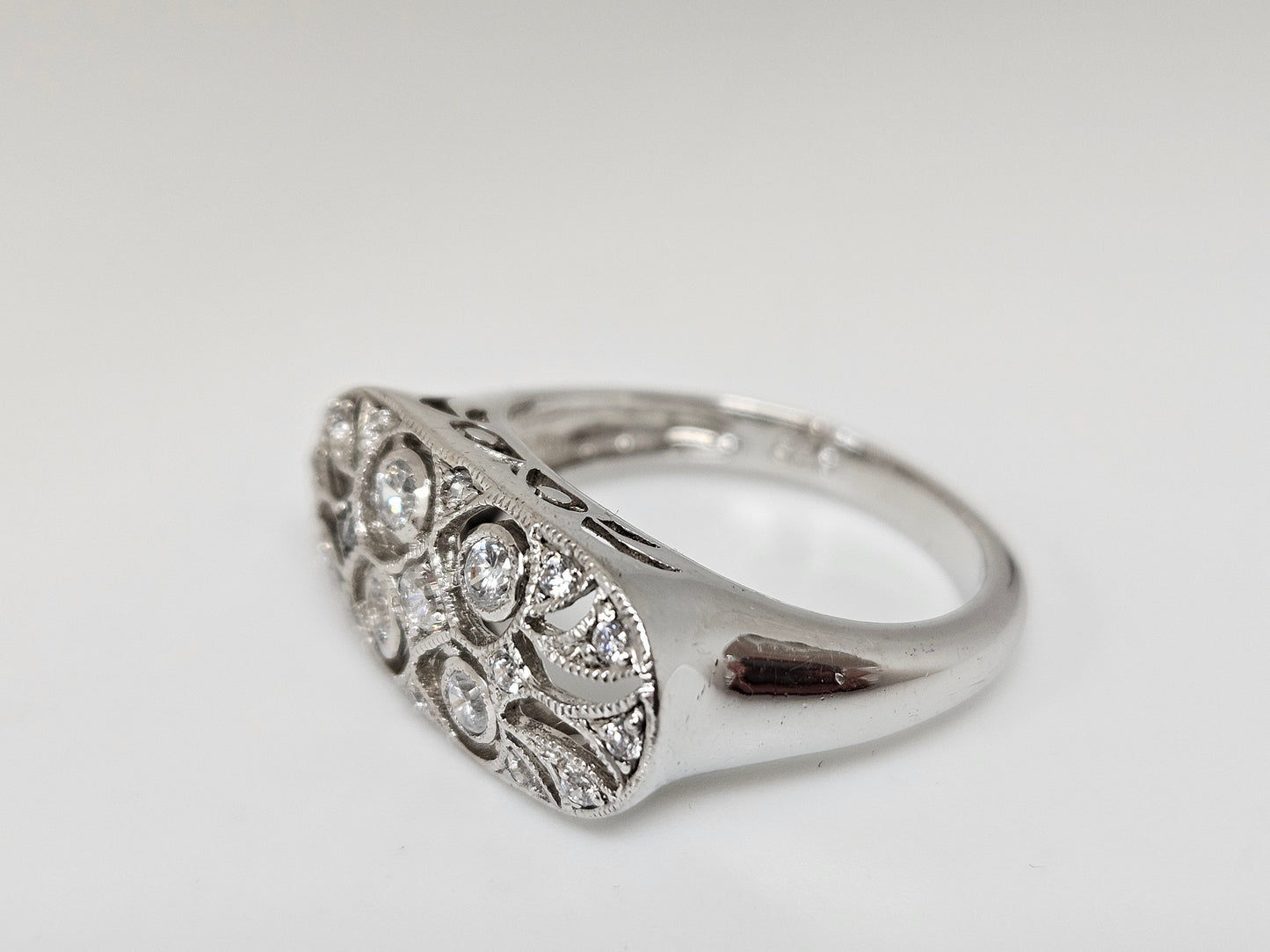 Sterling Silver CZ Filigree Ring Sz7 (R1163)