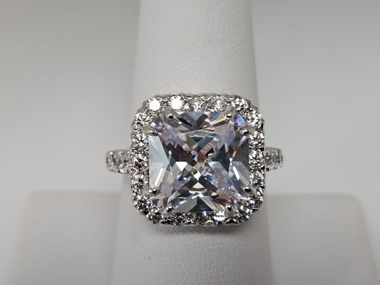Sterling Silver CZ Square Cut Ring Sz8