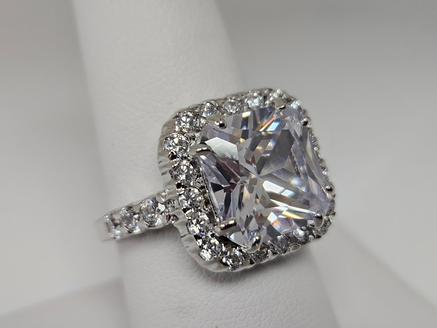 Sterling Silver CZ Square Cut Ring Sz8