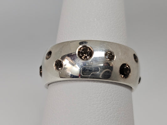 Sterling Silver 8MM wide Band W/Fancy color Topaz