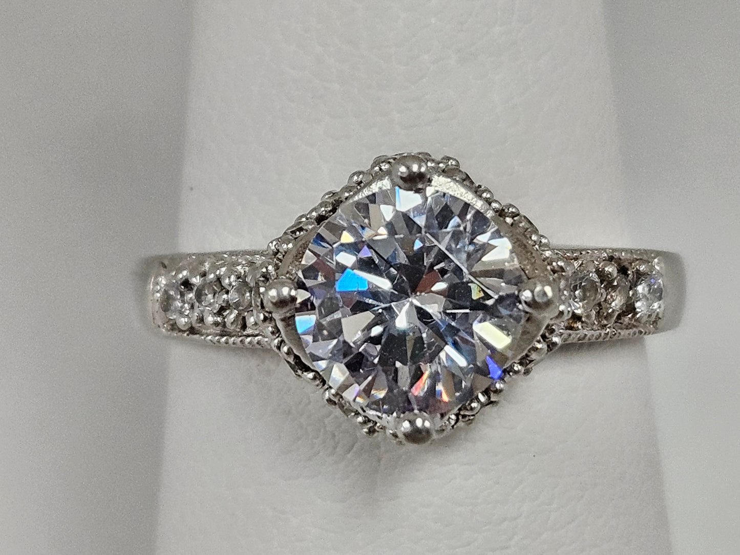 Sterling Silver CZ Vintage Round Ring Sz6.25