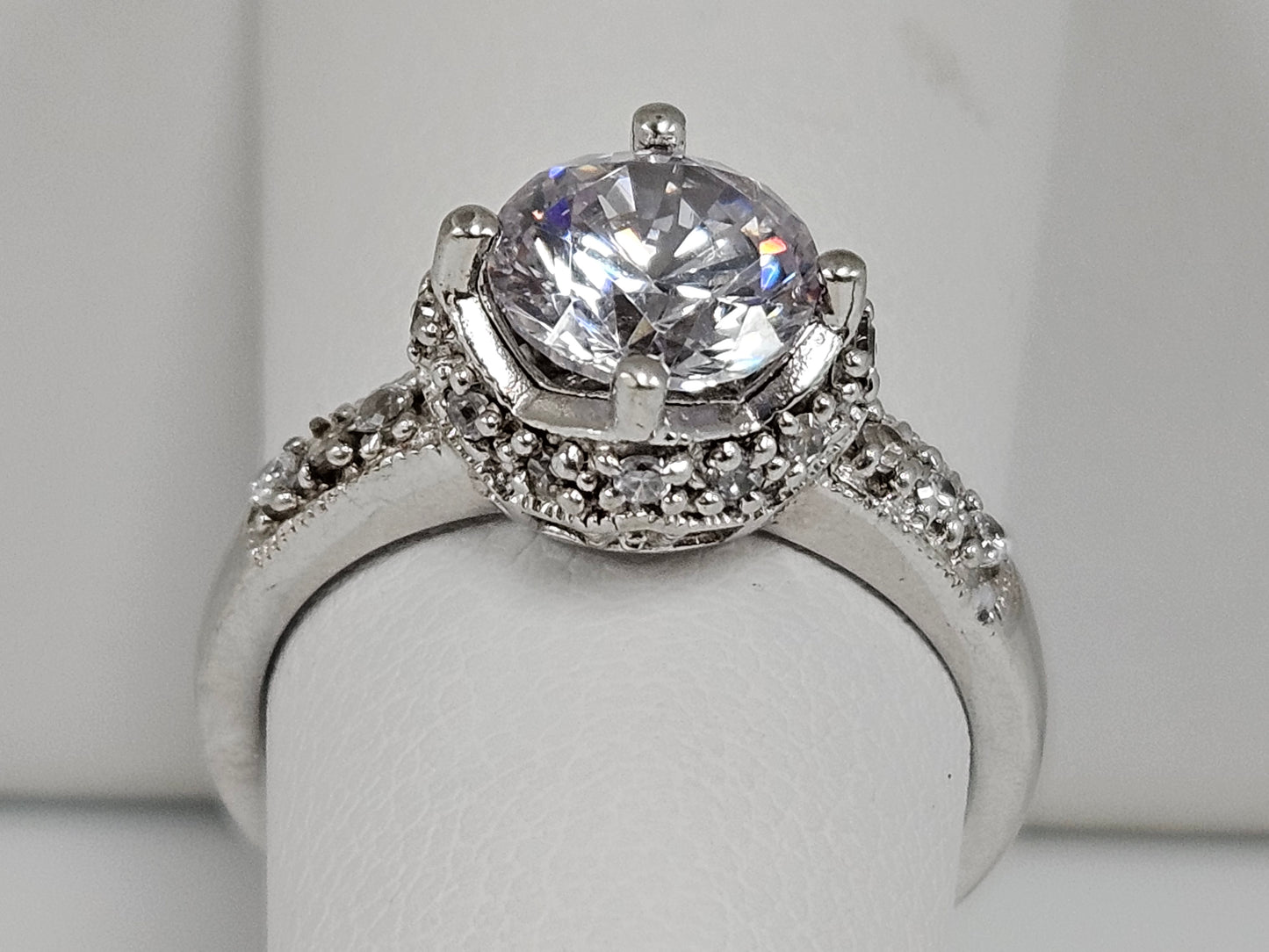 Sterling Silver CZ Vintage Round Ring Sz6.25