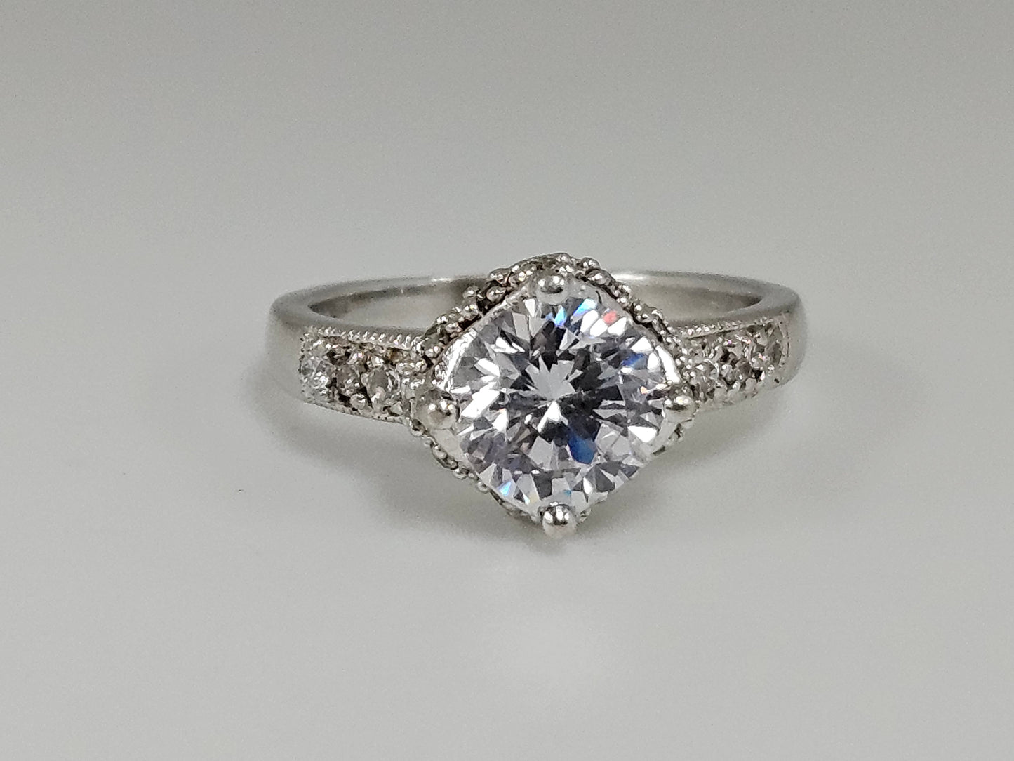 Sterling Silver CZ Vintage Round Ring Sz6.25