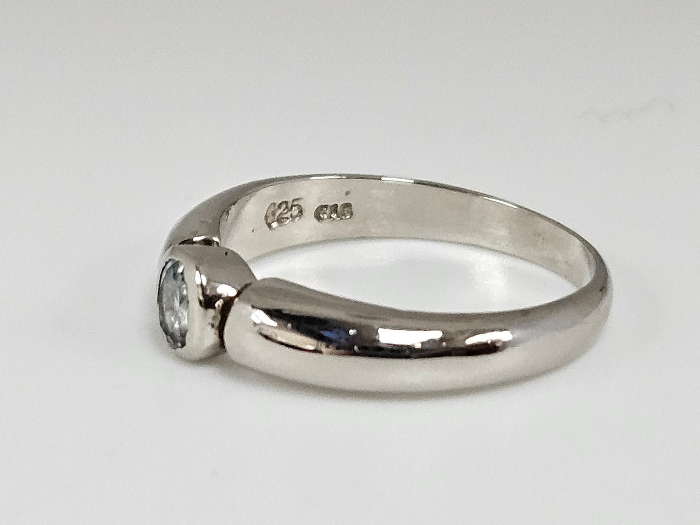 Sterling Silver Oval Blue Center Bezel Ring Sz5.5