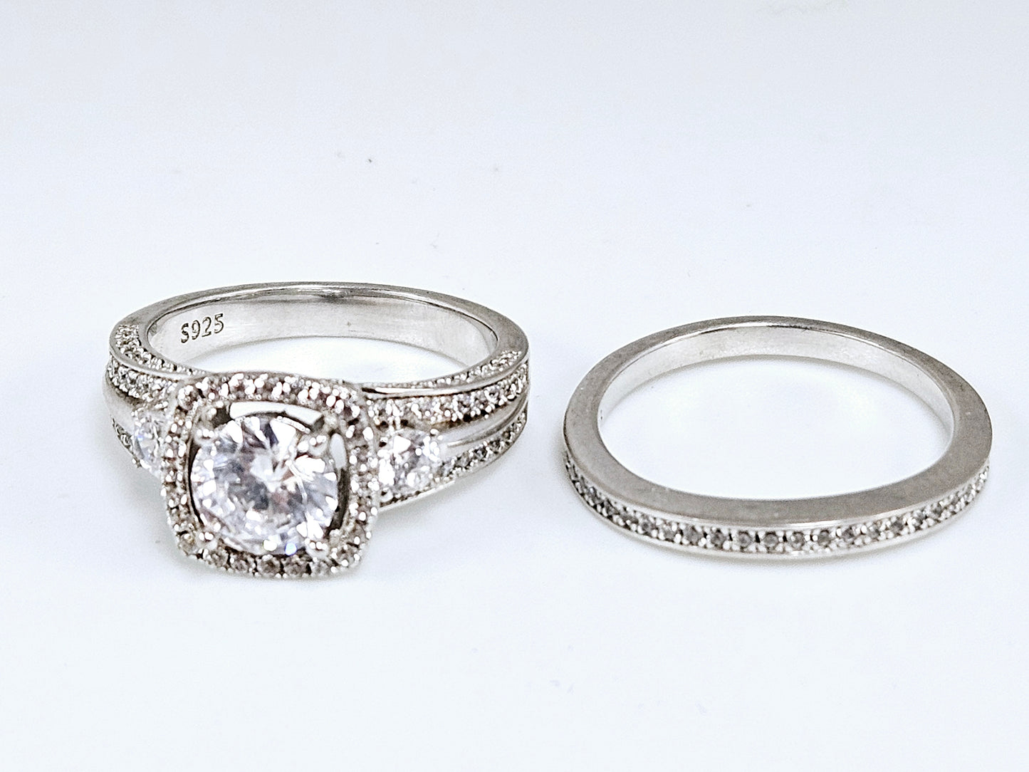 Sterling Silver Halo Band/Ring with a Split Shank Set Sz6