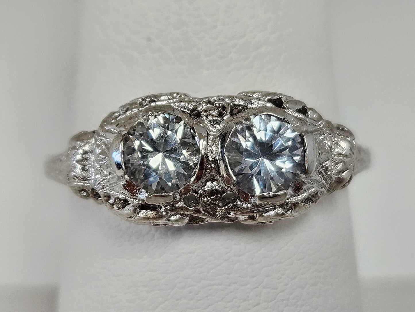 SS CZ 2 Stone Vintage Ring Sz7.5