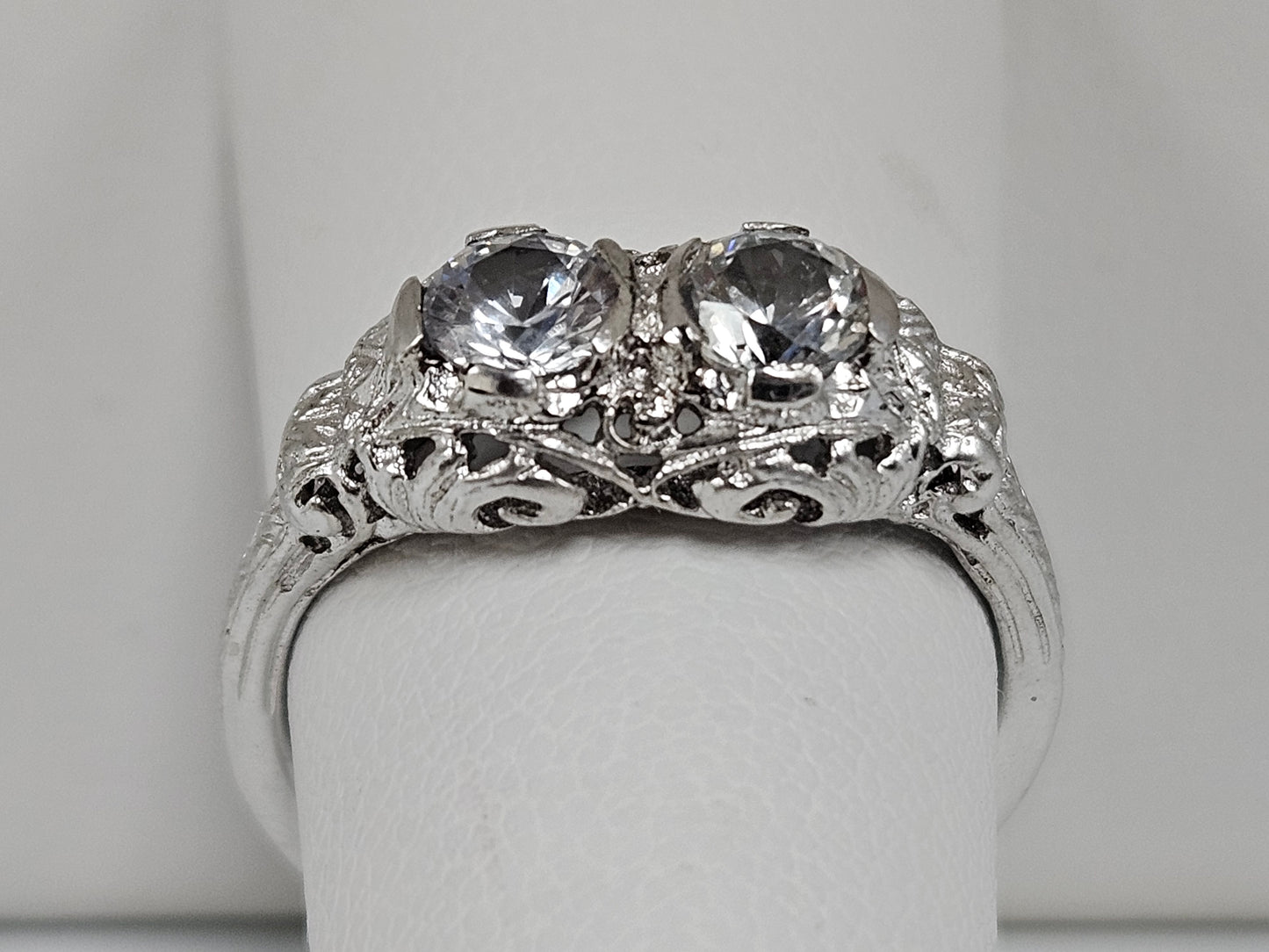 SS CZ 2 Stone Vintage Ring Sz7.5