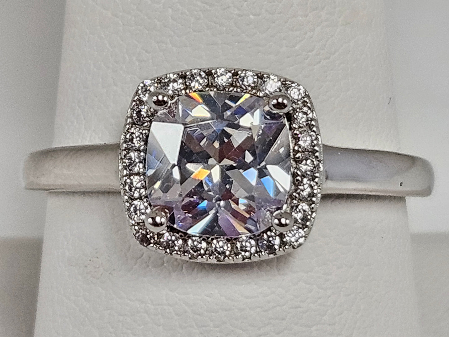 Sterling Silver Cushion CZ Halo Ring Sz9