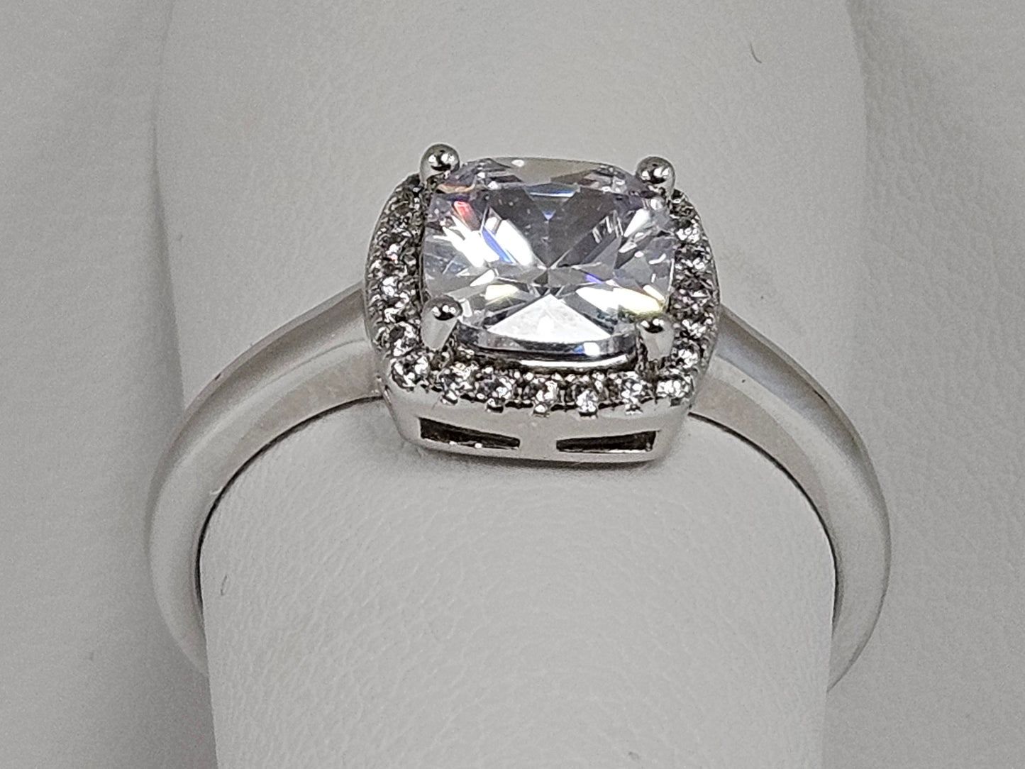 Sterling Silver Cushion CZ Halo Ring Sz9