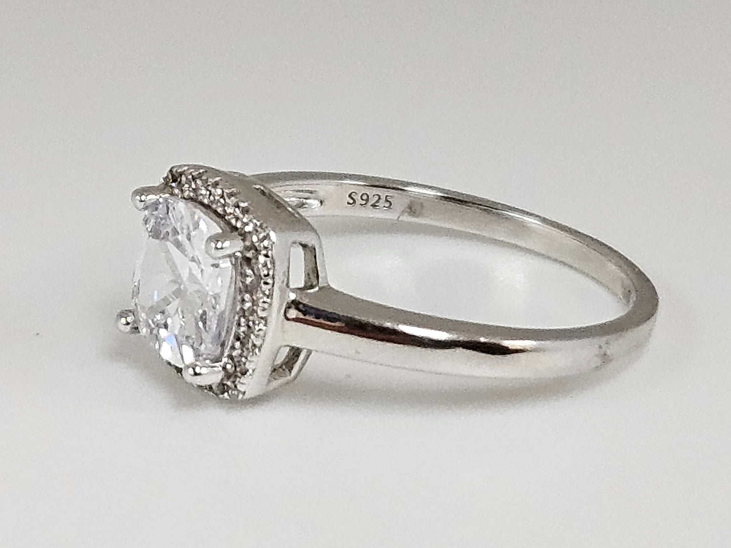 Sterling Silver Cushion CZ Halo Ring Sz9