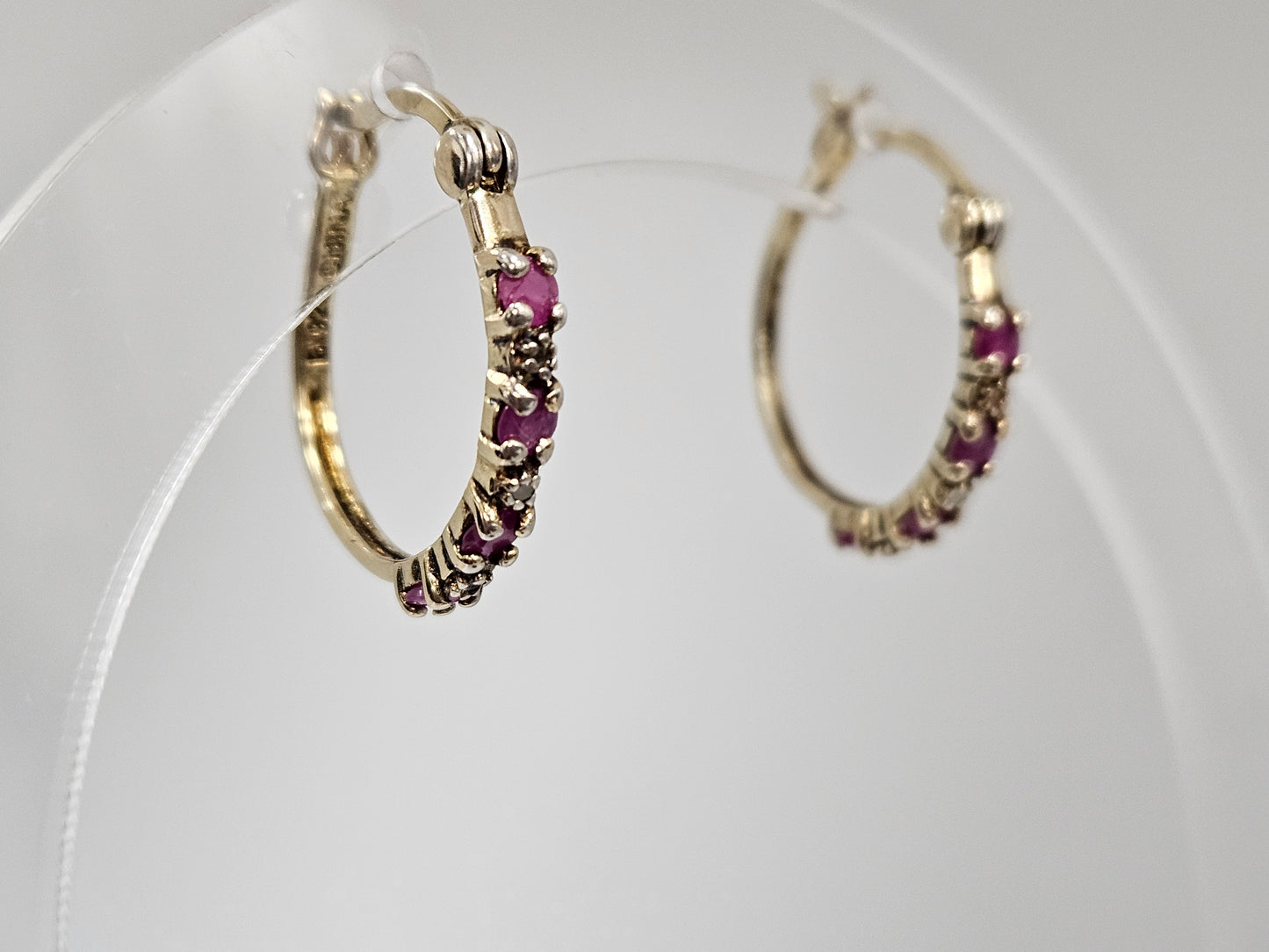 SS .50ct Ruby, .06ct Dia Half Hoops YG plated Earring