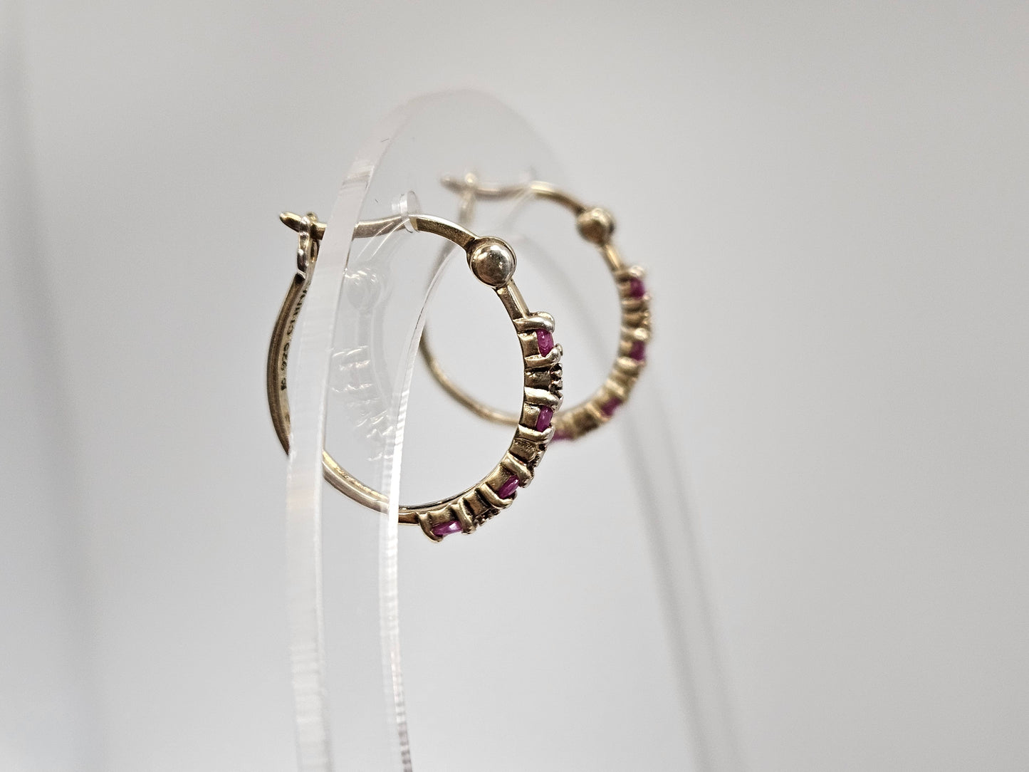 SS .50ct Ruby, .06ct Dia Half Hoops YG plated Earring