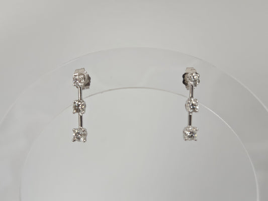 3 Stn Earrings Studs .50cttw Dia 14kWG