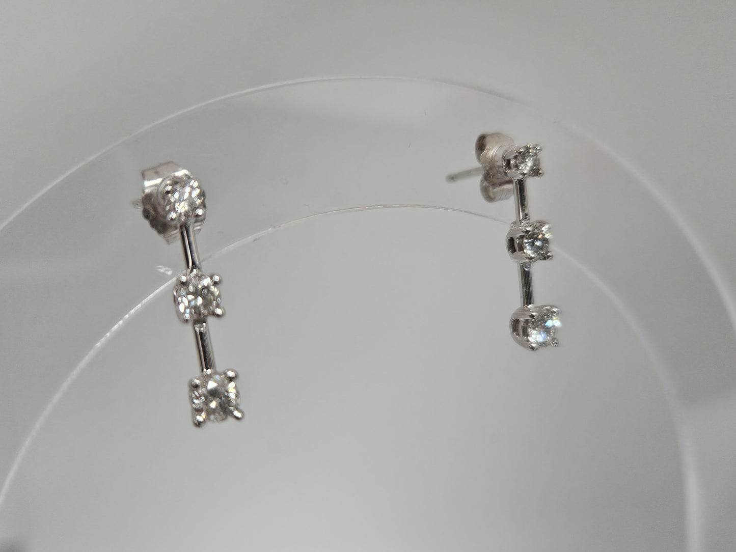 3 Stn Earrings Studs .50cttw Dia 14kWG