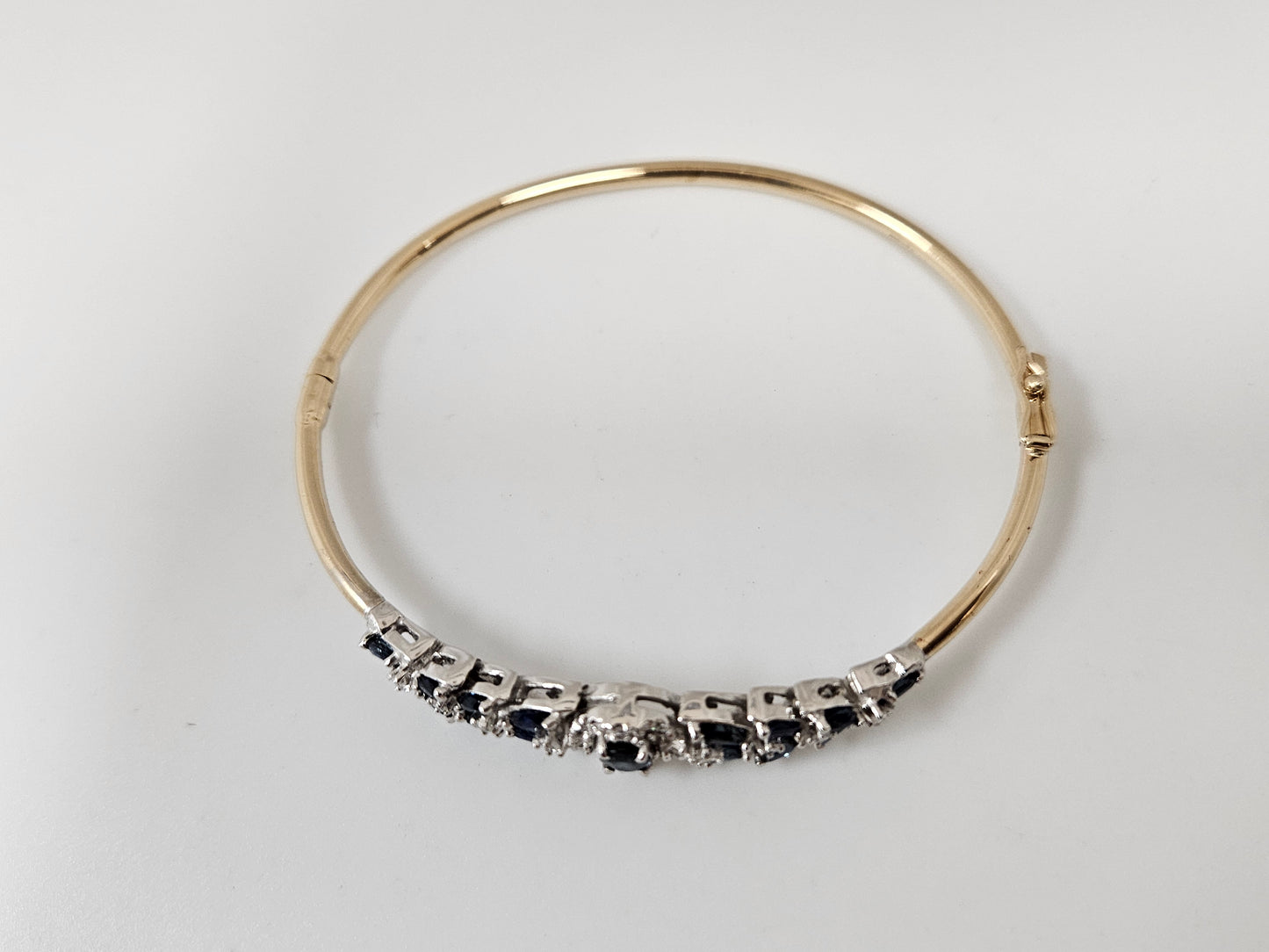Bangle Brac 14K TwoTone 1.25ct Saph .25cttw Dia 8g