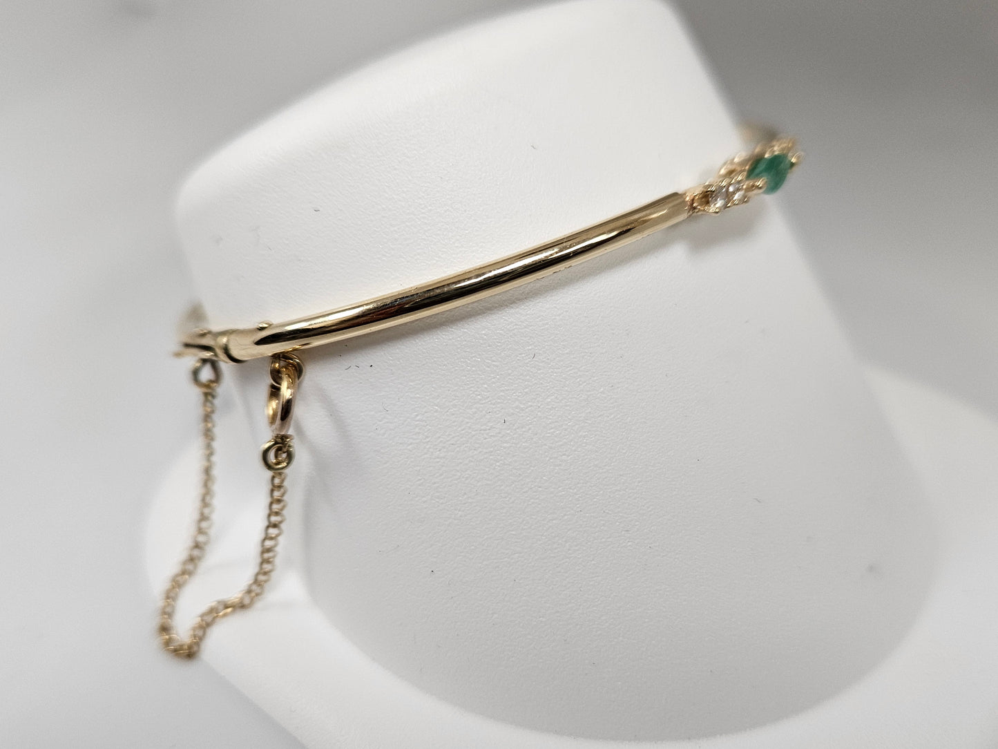 MQ Em/Dia Bangle Brac 14KYG .35ct Em .12cttw Dia 4.5g