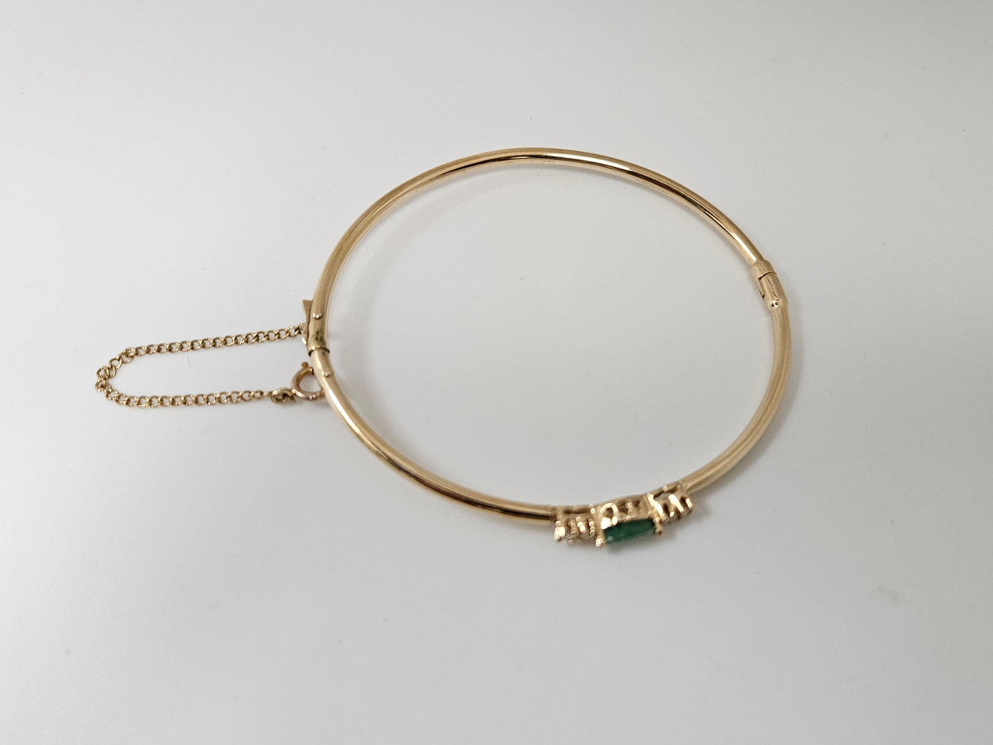 MQ Em/Dia Bangle Brac 14KYG .35ct Em .12cttw Dia 4.5g
