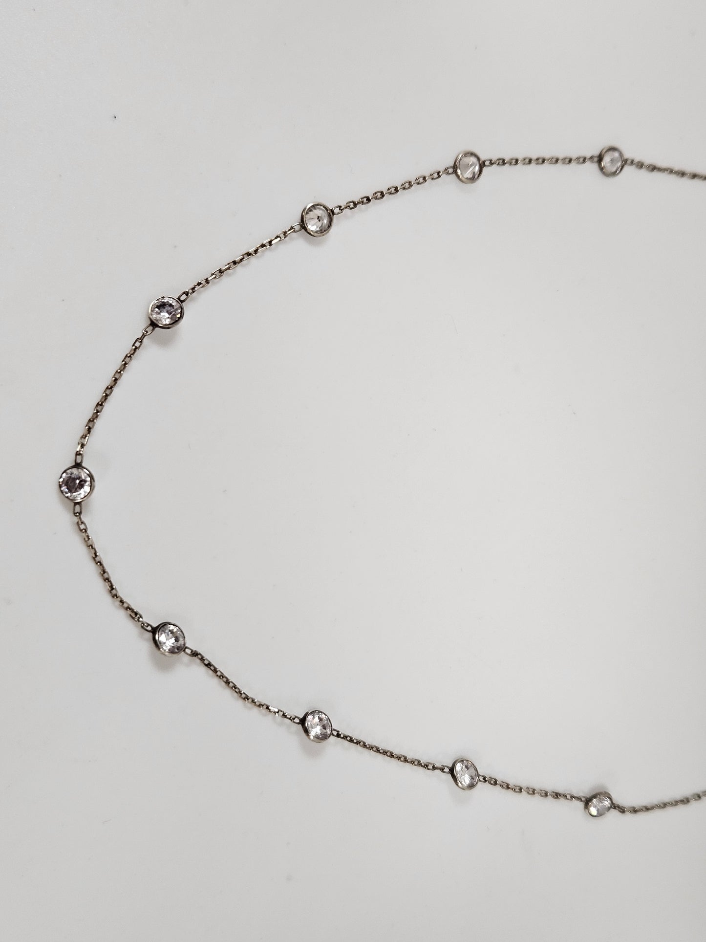 SS/CZ STATION NECKLACE 16"