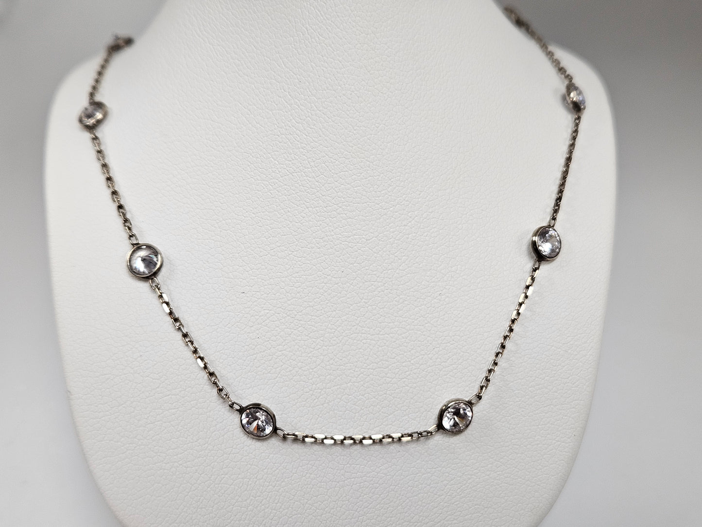 SS/CZ STATION NECKLACE 16"