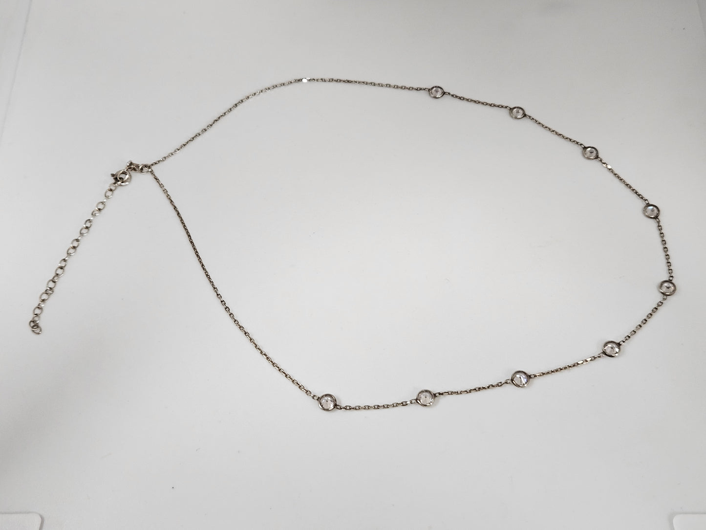 SS/CZ STATION NECKLACE 16"