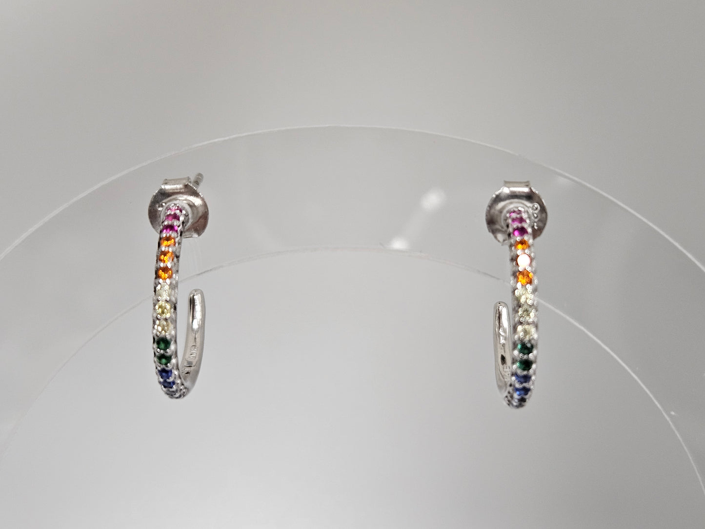 SS Rainbow Semi Hoops CZ Post And Cluntch