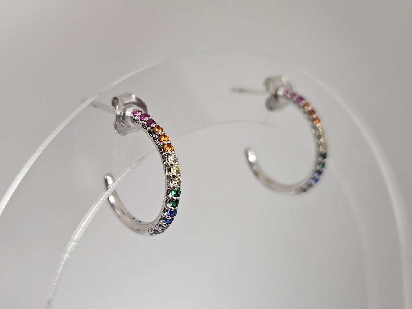 SS Rainbow Semi Hoops CZ Post And Cluntch