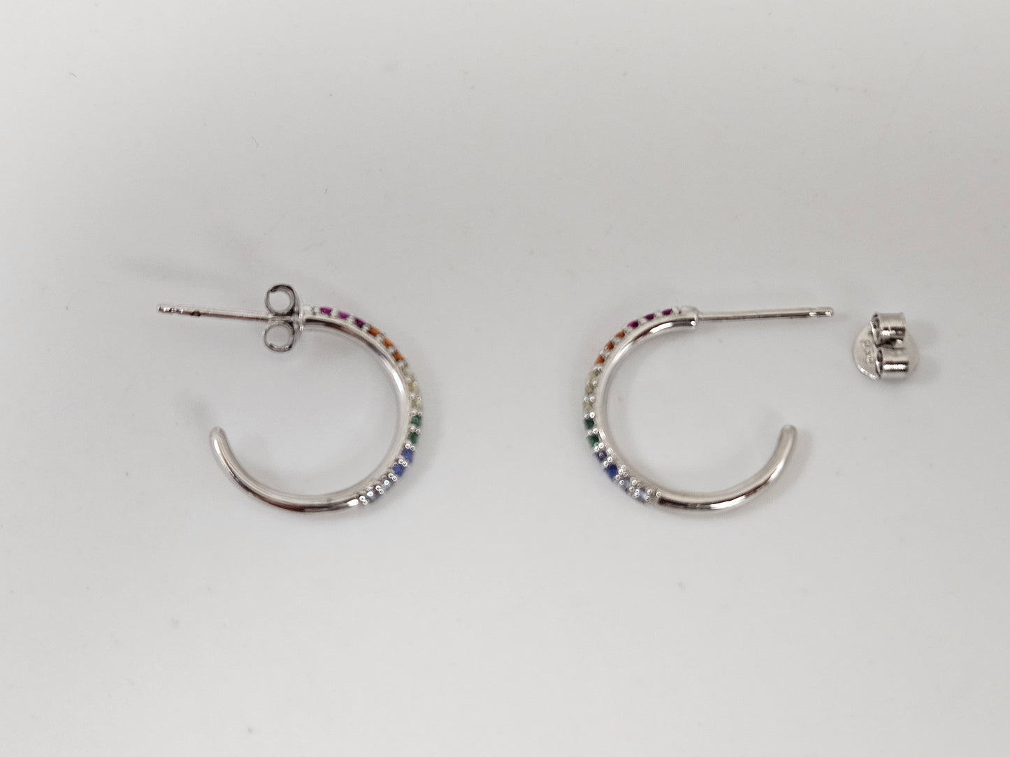 SS Rainbow Semi Hoops CZ Post And Cluntch