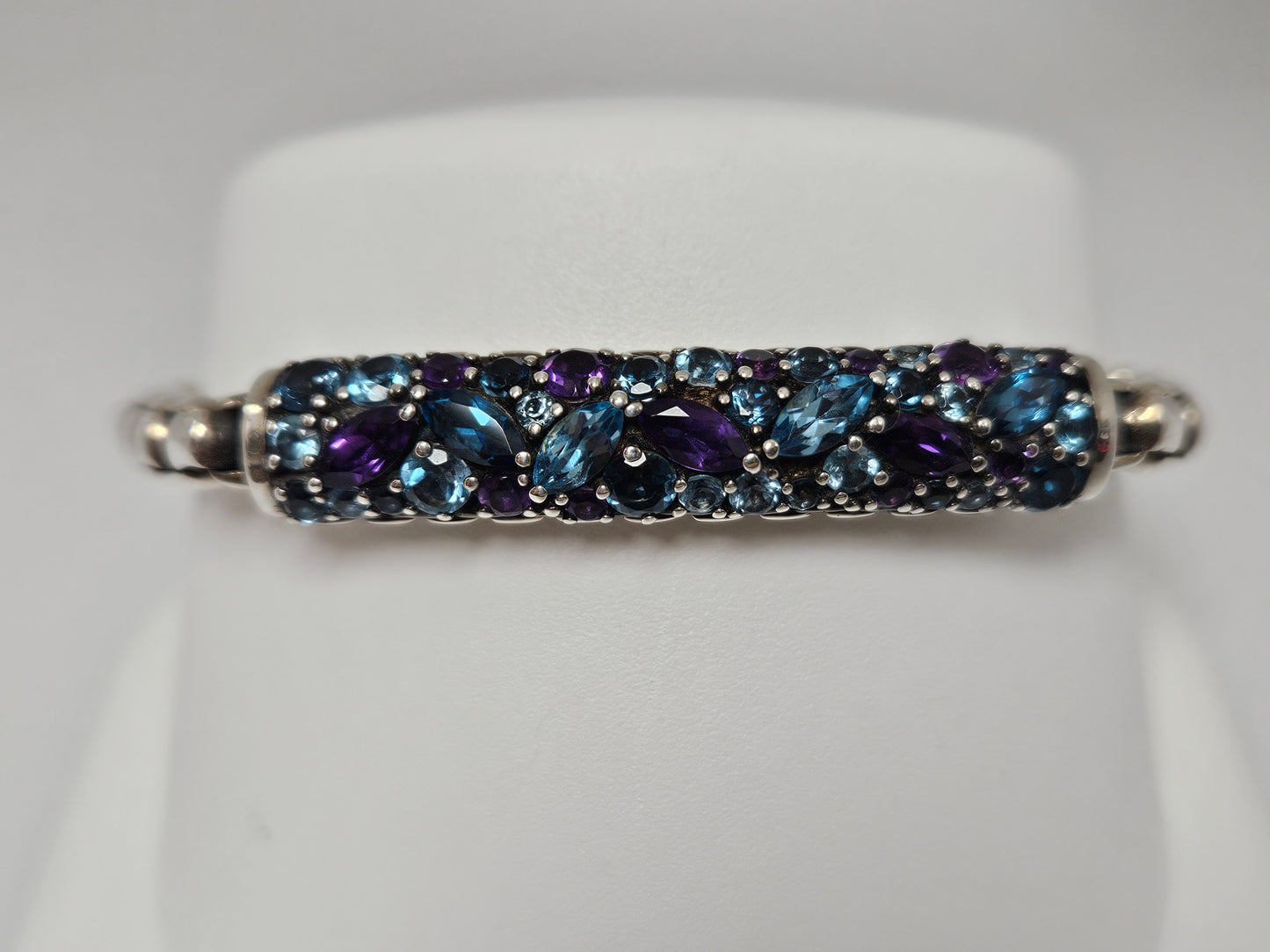 John Hardy SS Box Chain Multi Gem Brac 4.05ct 7.25"