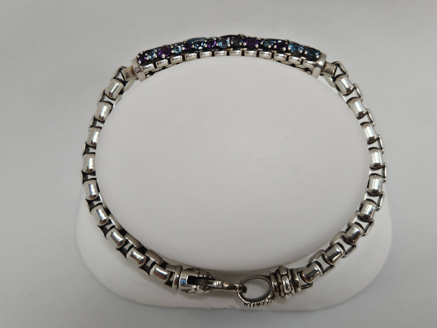 John Hardy SS Box Chain Multi Gem Brac 4.05ct 7.25"