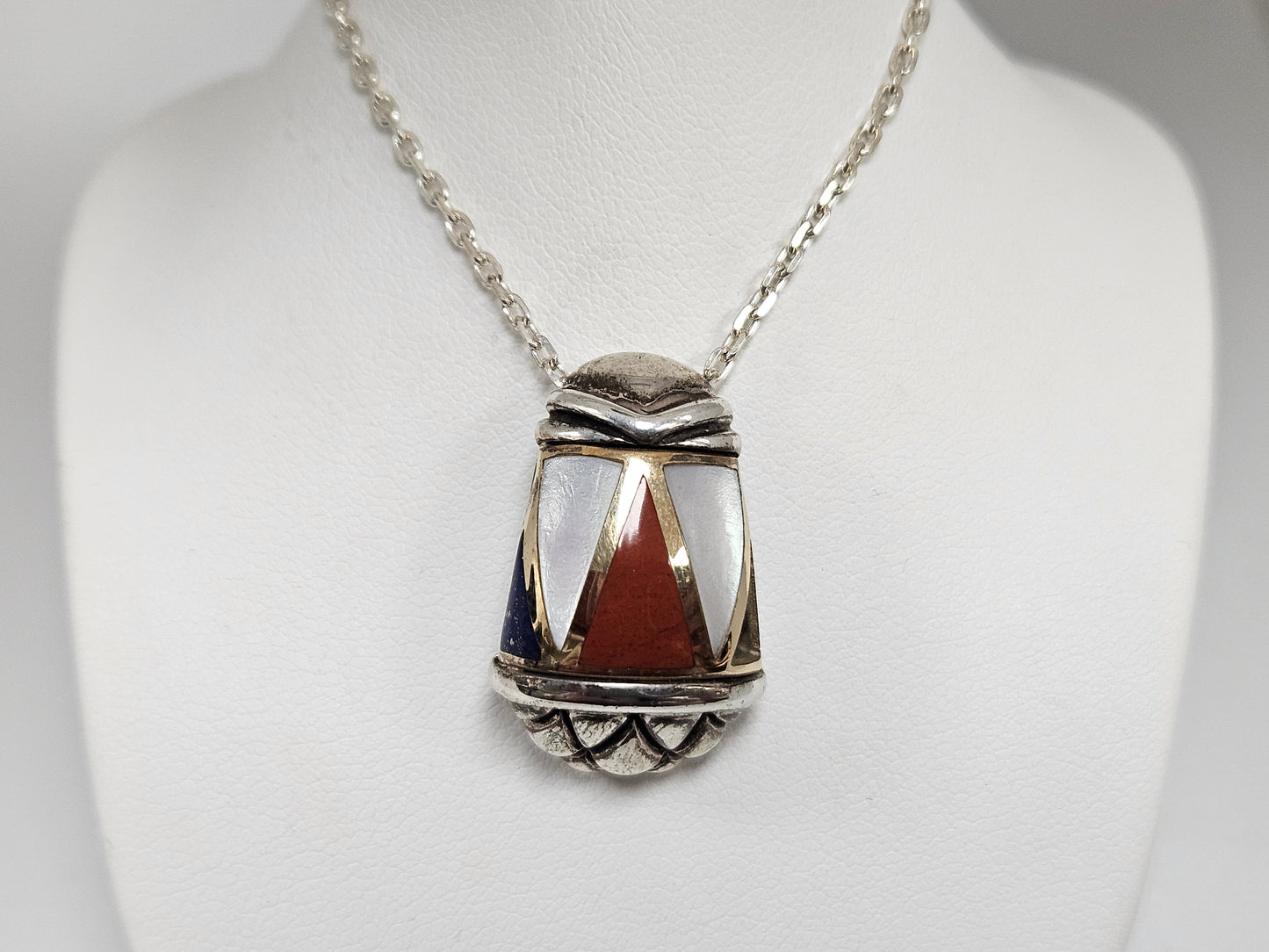 SS INLAID PENDANT MOP LAPIS CARNELIAN W 20" CHAIN