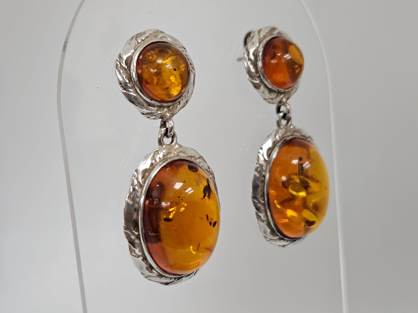 SS AMBER DANGLE EAR POST BACK