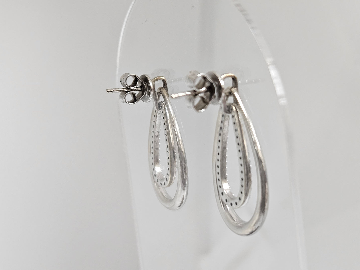 SS DOUBLE TEARDROP POST CZ PAVE EARRING