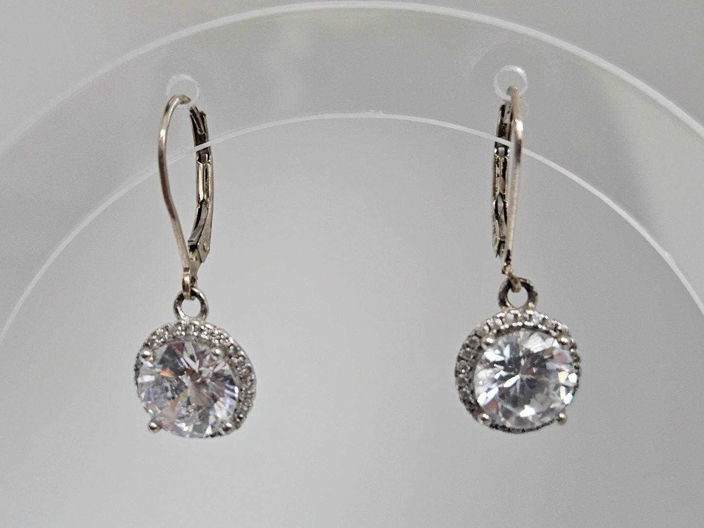 SS Leverback CZ Rho Plated HALO EARRING