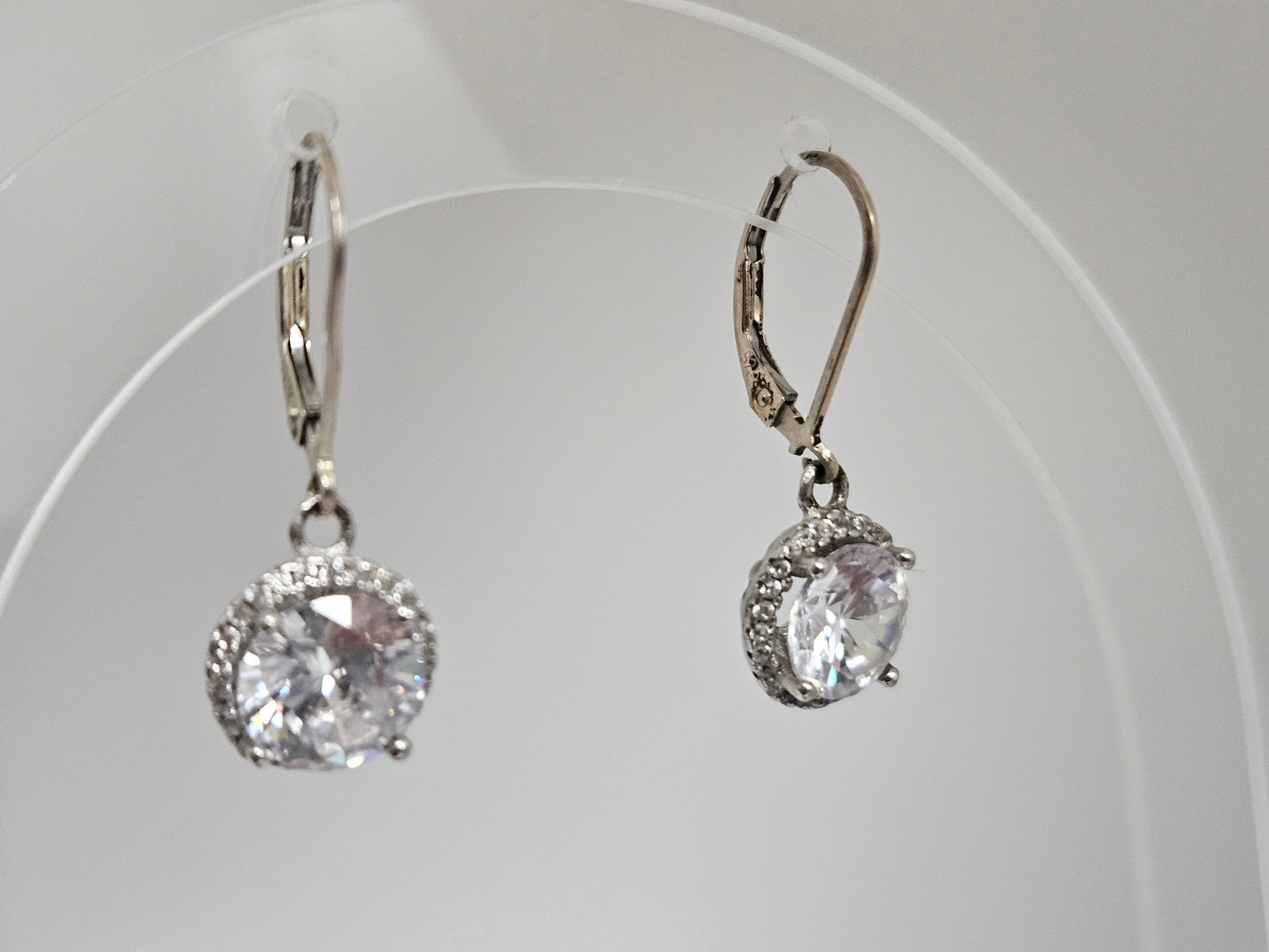 SS Leverback CZ Rho Plated HALO EARRING