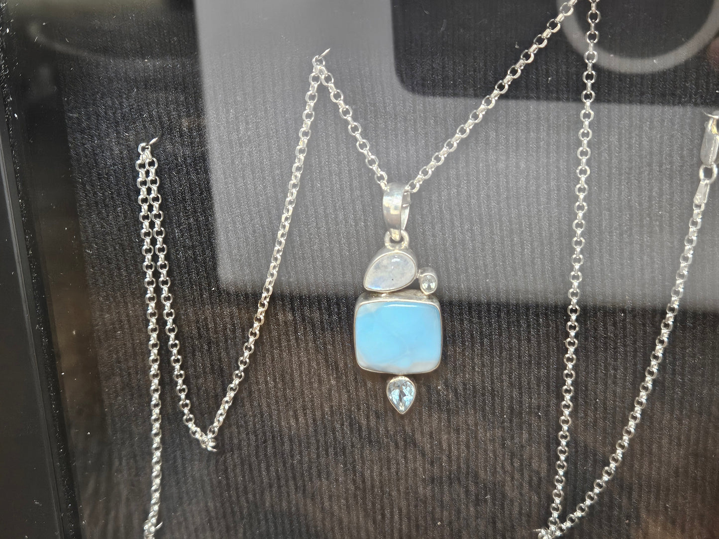 SS Larimar Pendant W/opal, aqua, and topaz