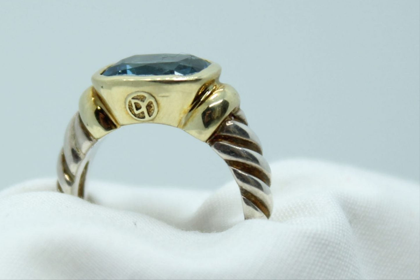 Yurman blue topaz ring, 14kyg&SS Sz6 7.9g