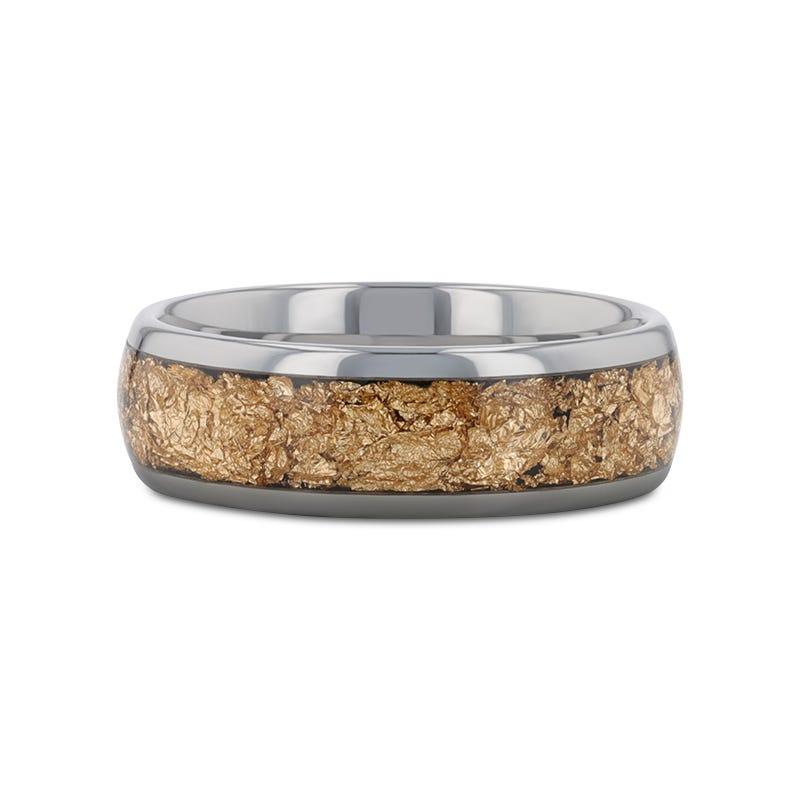 8mm tungsten Ring and Decorative Gold Flakes Inlay - LUXE