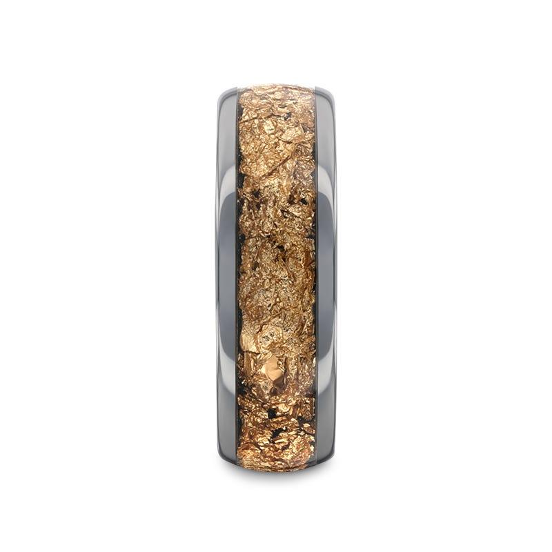 8mm tungsten Ring and Decorative Gold Flakes Inlay - LUXE