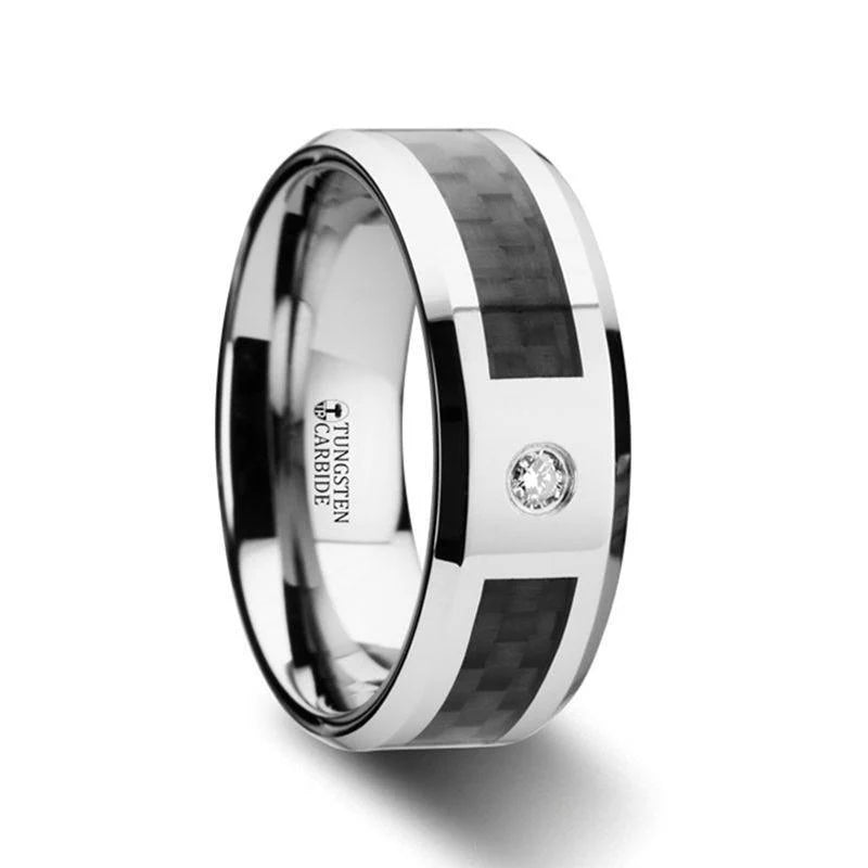 8mm Tungsten Blk Carbon Fiber and White Dia - CAYMAN