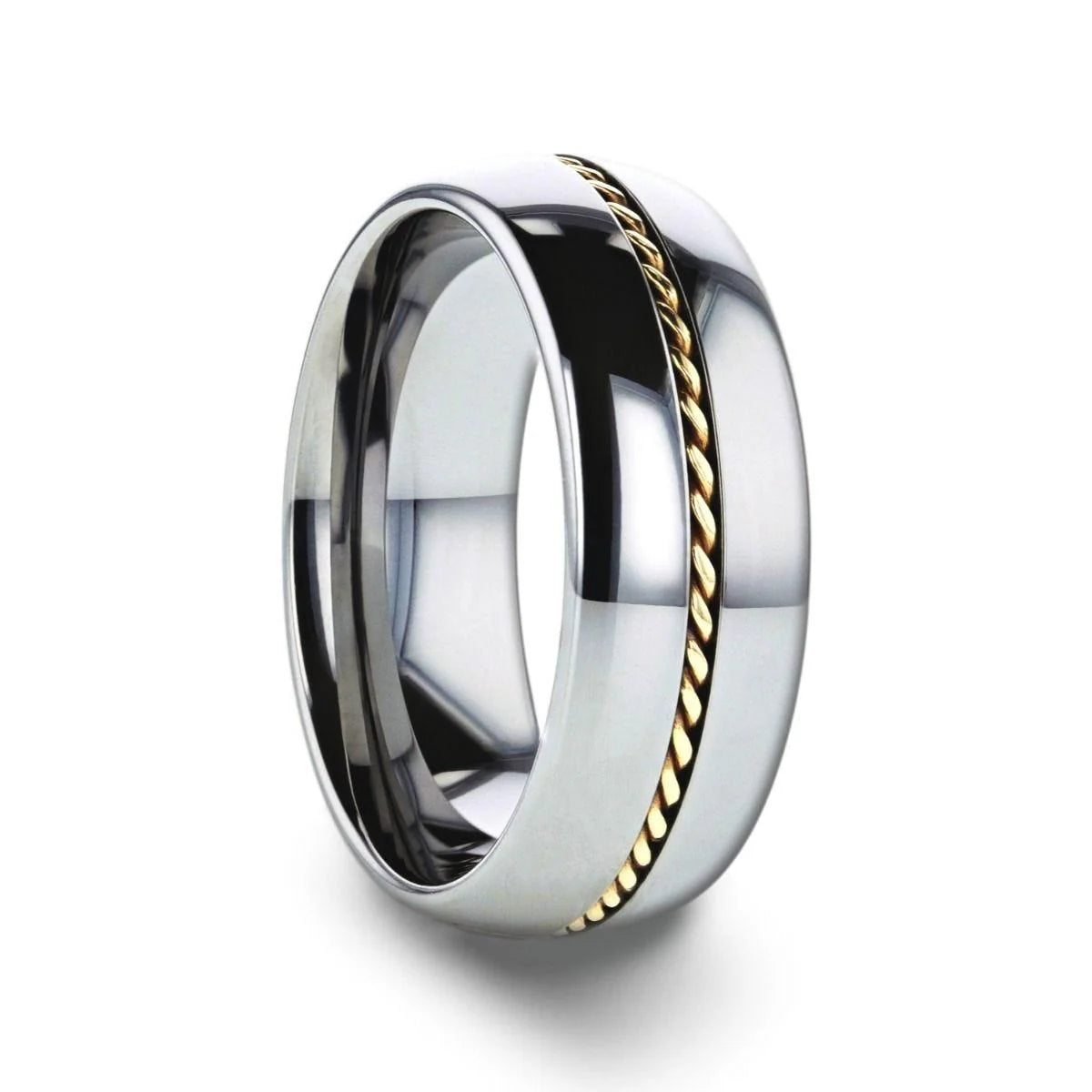 6MM 14k Gold Inlay Domed Tungsten Ring - GOLDWYN
