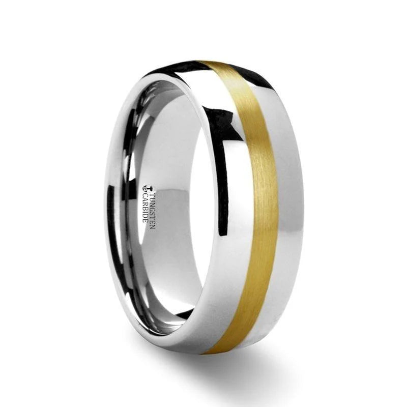 6mm 14K Gold Inlaid Domed Tungsten Ring - CENTURION