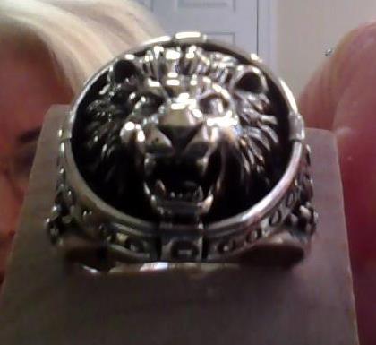 LIONS HEAD IN CHAINS RING SS SIZE 11