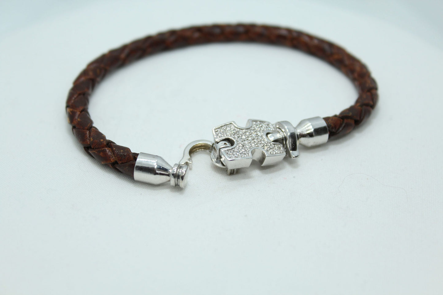.33CT Diamond TW 14KT WG Brown Leather Bracelet