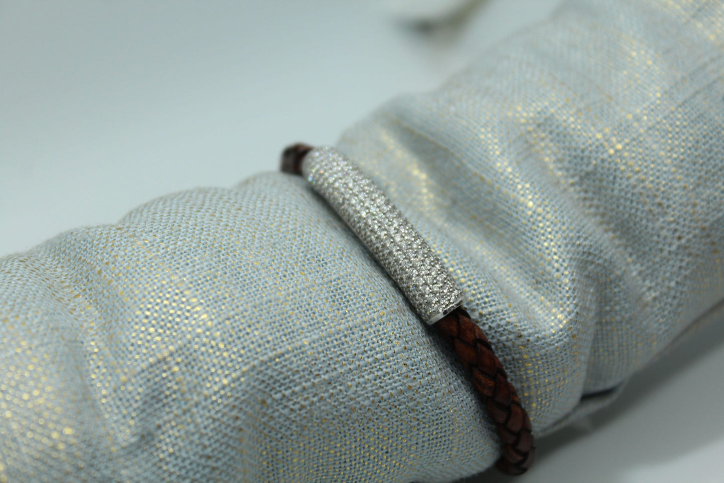 2.6Ct Diamond TW 14KT WG Brown Leather Bracelet