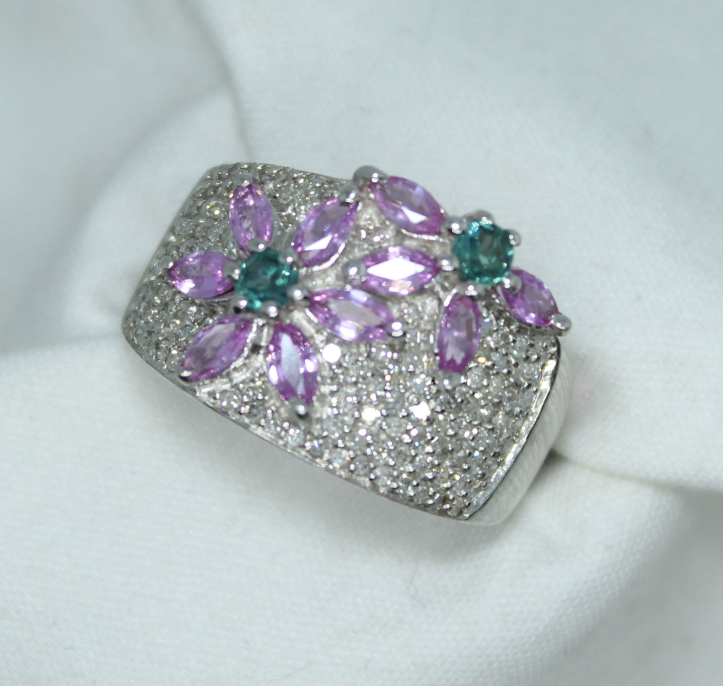 1.20CT Pink Tourmaline TW .20CT Alexandrite TW 1CT Diamond TW 14K WG Ladies Ring