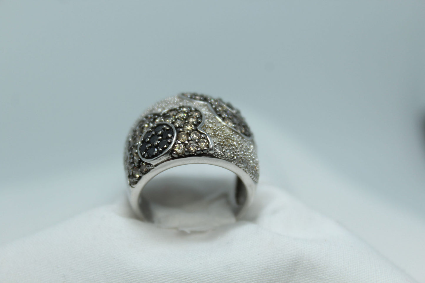 2CT TW Black White Champagne Diamond 10KT WG Ladies Ring