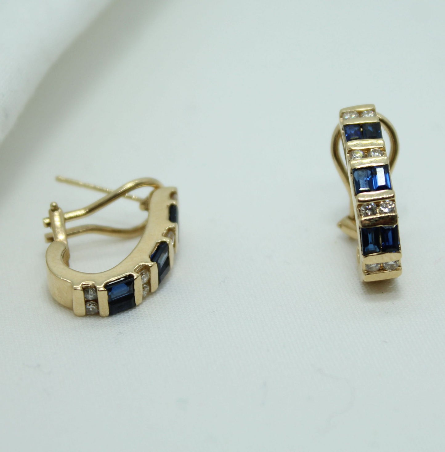 14KT YG Sapphire and Diamond Baguette Earrings