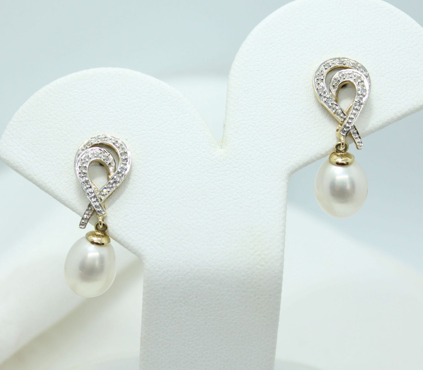 14KYG Pearl and Diamond Swirl Earrings